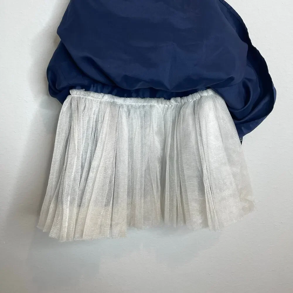 American Princess Girls Navy Gold Lace Dress Pearl Waist Bow Size 6X 7 Formal